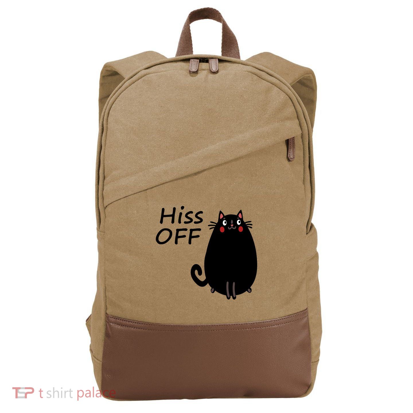 Funny Hiss Off Cat Lovers Quote Cotton Canvas Backpack