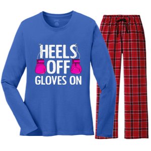 Funny Heels Off Gloves On Art For Women Kickboxing Lover Women's Long Sleeve Flannel Pajama Set 