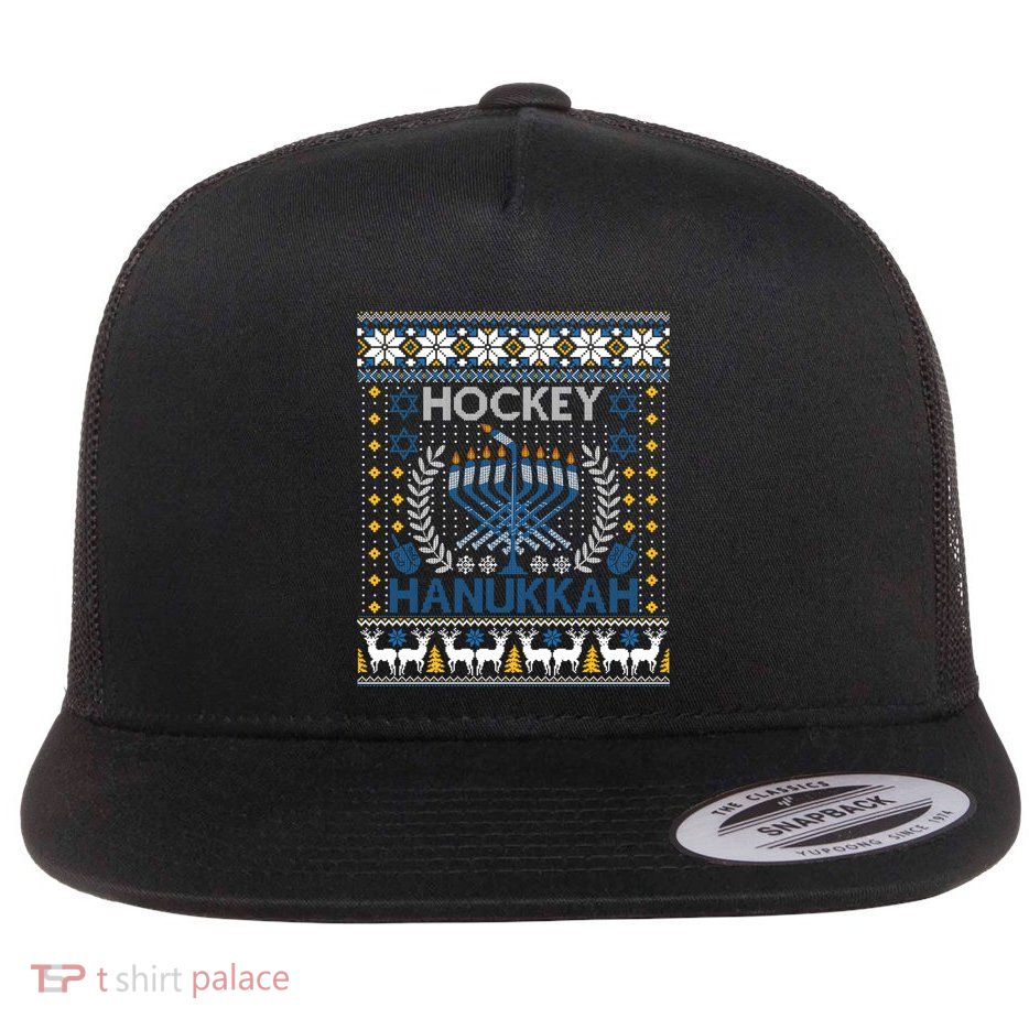 Funny Hockey Orah Hanukkah Jewish Festival Holiday Season Gift Flat Bill Trucker Hat