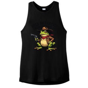 Funny Hold On Partner IM Overstimulated Cowboy Frog Western Ladies PosiCharge Tri-Blend Wicking Tank