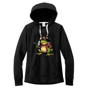 Funny Hold On Partner IM Overstimulated Cowboy Frog Western Women's Fleece Hoodie