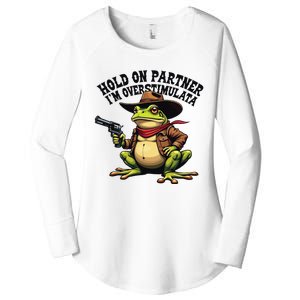 Funny Hold On Partner IM Overstimulated Cowboy Frog Western Women's Perfect Tri Tunic Long Sleeve Shirt