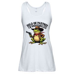 Funny Hold On Partner IM Overstimulated Cowboy Frog Western Ladies Essential Flowy Tank