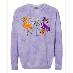 Flamingoween Halloween Pink Flamingo Costume Skeleton Witch Colorblast Crewneck Sweatshirt