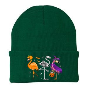 Flamingoween Halloween Pink Flamingo Costume Skeleton Witch Knit Cap Winter Beanie