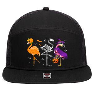 Flamingoween Halloween Pink Flamingo Costume Skeleton Witch 7 Panel Mesh Trucker Snapback Hat