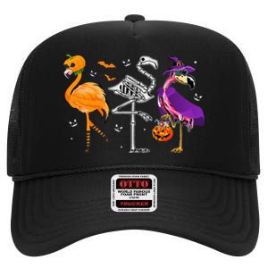 Flamingoween Halloween Pink Flamingo Costume Skeleton Witch High Crown Mesh Back Trucker Hat