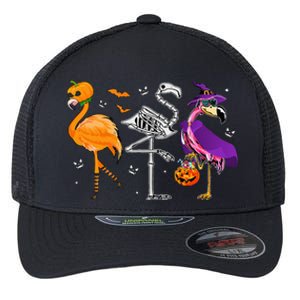 Flamingoween Halloween Pink Flamingo Costume Skeleton Witch Flexfit Unipanel Trucker Cap