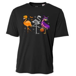 Flamingoween Halloween Pink Flamingo Costume Skeleton Witch Cooling Performance Crew T-Shirt