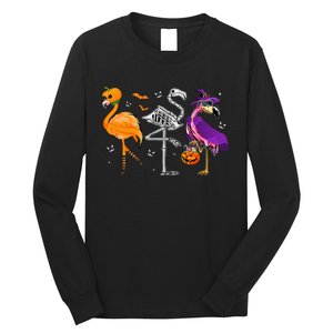 Flamingoween Halloween Pink Flamingo Costume Skeleton Witch Long Sleeve Shirt