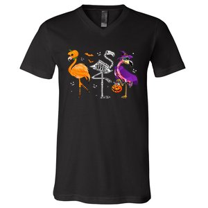 Flamingoween Halloween Pink Flamingo Costume Skeleton Witch V-Neck T-Shirt