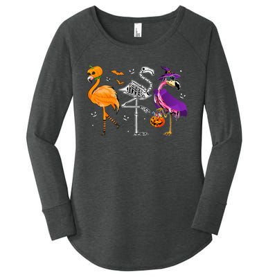 Flamingoween Halloween Pink Flamingo Costume Skeleton Witch Women's Perfect Tri Tunic Long Sleeve Shirt