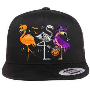 Flamingoween Halloween Pink Flamingo Costume Skeleton Witch Flat Bill Trucker Hat