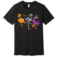 Flamingoween Halloween Pink Flamingo Costume Skeleton Witch Premium T-Shirt