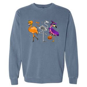 Flamingoween Halloween Pink Flamingo Costume Skeleton Witch Garment-Dyed Sweatshirt