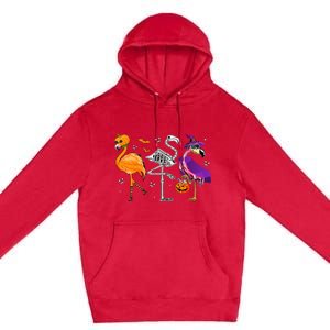 Flamingoween Halloween Pink Flamingo Costume Skeleton Witch Premium Pullover Hoodie