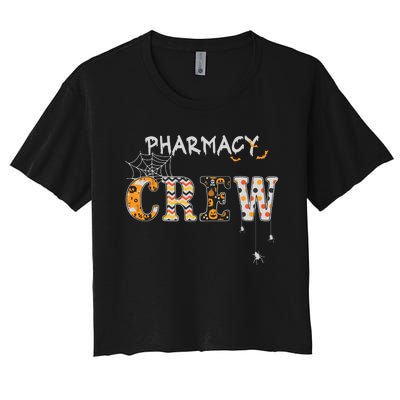 Funny Halloween Pharmacy Crew Pharmacist Pharmacy Tech Long Sleeve Women's Crop Top Tee