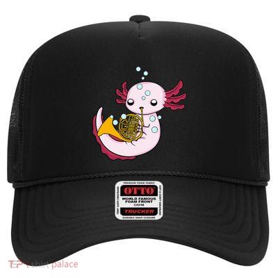 French Horn Player Axolotl Big Band French Horn High Crown Mesh Back Trucker Hat