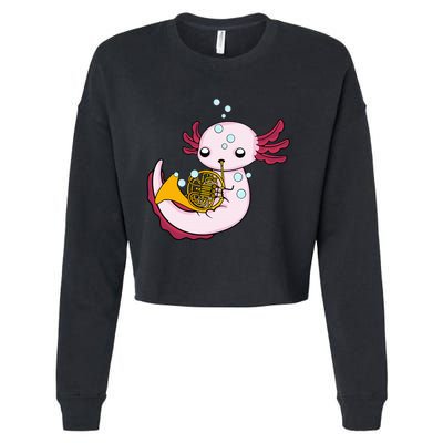 French Horn Player Axolotl Big Band French Horn Cropped Pullover Crew