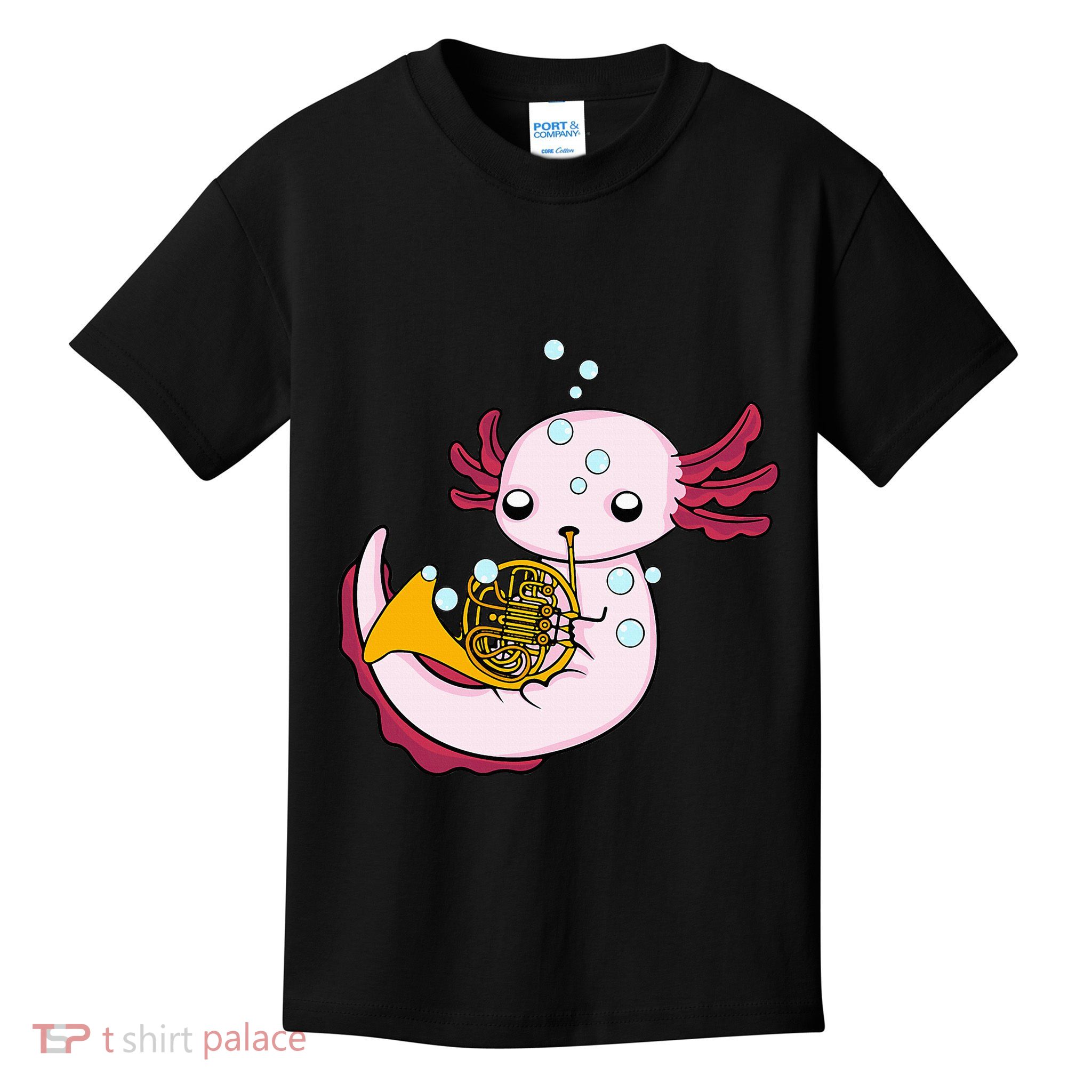 French Horn Player Axolotl Big Band French Horn Kids T-Shirt