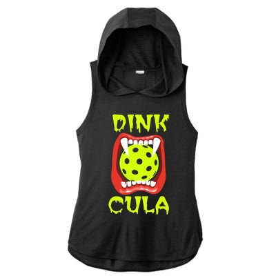 Funny Halloween Pickleball Tee Dinkcula Ladies PosiCharge Tri-Blend Wicking Draft Hoodie Tank