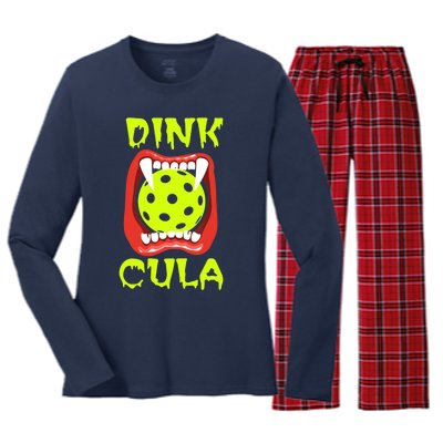 Funny Halloween Pickleball Tee Dinkcula Women's Long Sleeve Flannel Pajama Set 