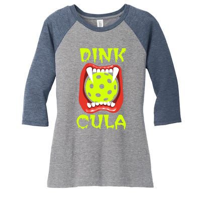 Funny Halloween Pickleball Tee Dinkcula Women's Tri-Blend 3/4-Sleeve Raglan Shirt