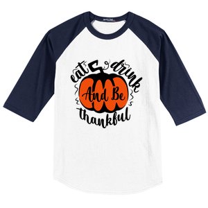 Funny Halloween Pumpkin Tees Eat And Be Thankful Cute Gift Baseball Sleeve Shirt