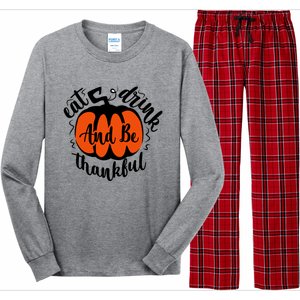 Funny Halloween Pumpkin Tees Eat And Be Thankful Cute Gift Long Sleeve Pajama Set