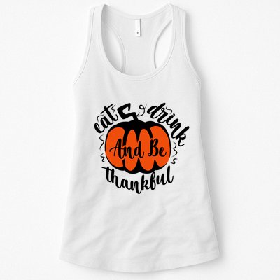 Funny Halloween Pumpkin Tees Eat And Be Thankful Cute Gift Womens Tank Top