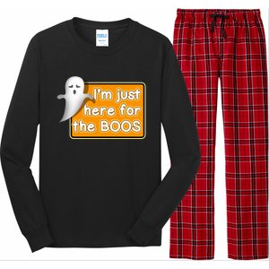 Funny Halloween Party Ing IM Just Here For The Boos Funny Gift Long Sleeve Pajama Set