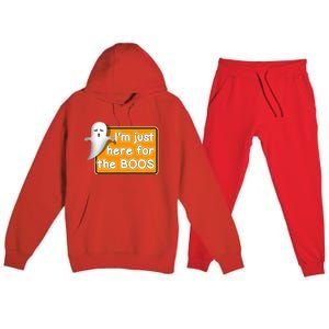 Funny Halloween Party Ing IM Just Here For The Boos Funny Gift Premium Hooded Sweatsuit Set