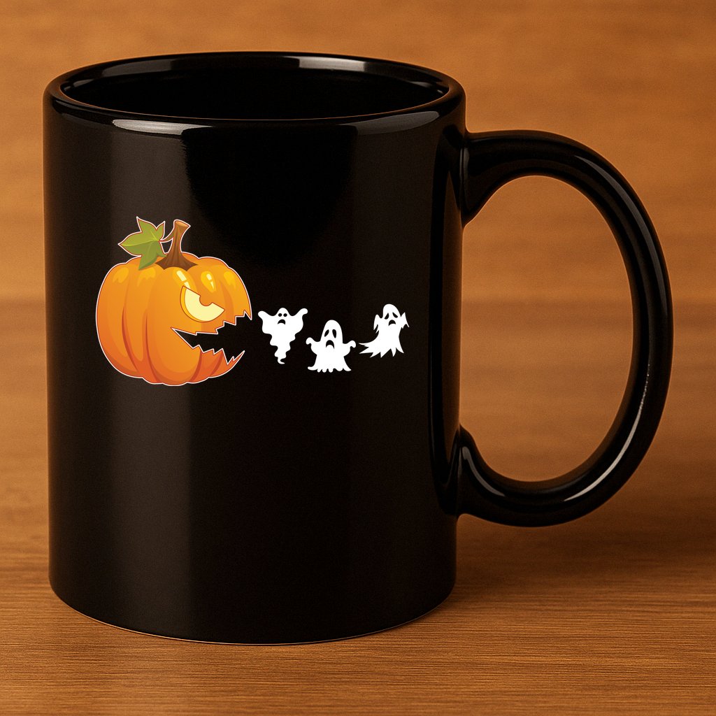 Funny Halloween Pac Man Pumpkin Ghost 11oz C Handle Ceramic Mug
