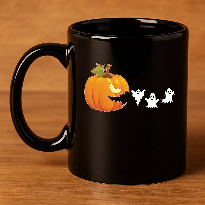 Funny Halloween Pac Man Pumpkin Ghost 11oz C Handle Ceramic Mug