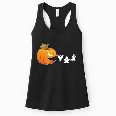 Funny Halloween Pac Man Pumpkin Ghost Womens Tank Top