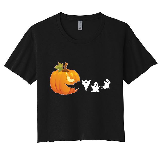 Funny Halloween Pac Man Pumpkin Ghost Crop Top
