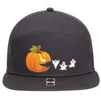 Funny Halloween Pac Man Pumpkin Ghost 7 Panel Mesh Trucker Snapback Hat