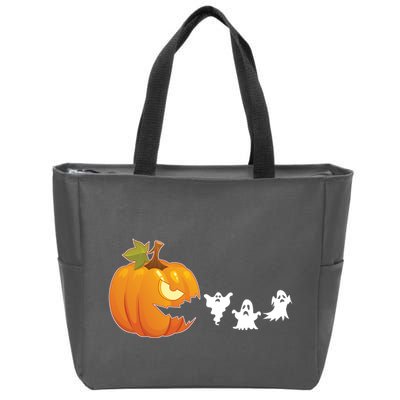 Funny Halloween Pac Man Pumpkin Ghost Zip Tote Bag