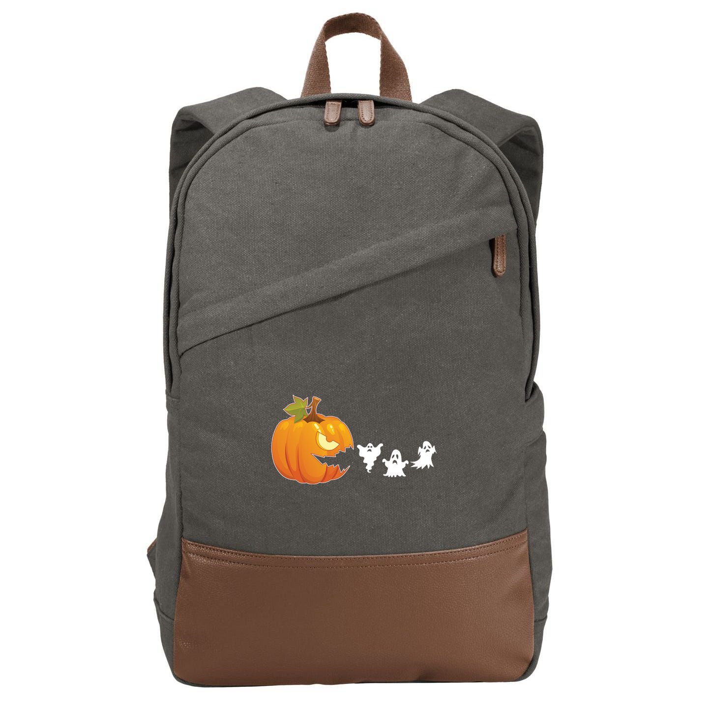 Funny Halloween Pac Man Pumpkin Ghost Cotton Canvas Backpack