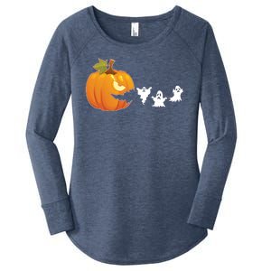 Funny Halloween Pac Man Pumpkin Ghost Women's Perfect Tri Tunic Long Sleeve Shirt