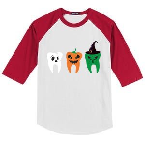 Funny Halloween Party Teeth With Costume Pumpkin Witch Ghost Gift Kids Colorblock Raglan Jersey