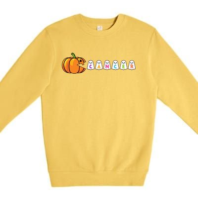 Funny Halloween Pumpkin Eating Ghost Gamer Cancer Warrior Gift Premium Crewneck Sweatshirt