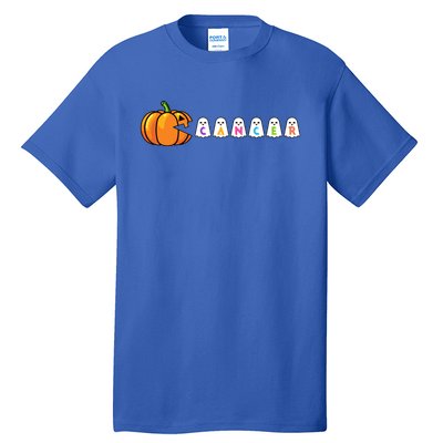 Funny Halloween Pumpkin Eating Ghost Gamer Cancer Warrior Gift Tall T-Shirt