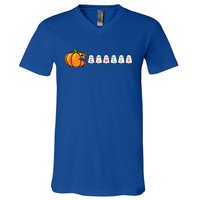 Funny Halloween Pumpkin Eating Ghost Gamer Cancer Warrior Gift V-Neck T-Shirt