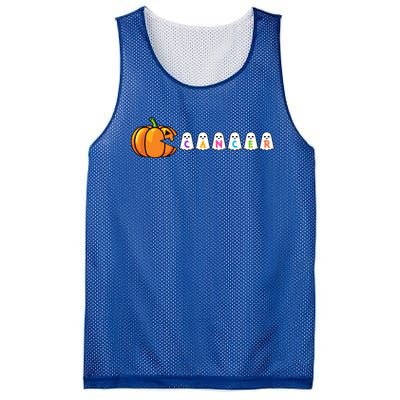 Funny Halloween Pumpkin Eating Ghost Gamer Cancer Warrior Gift Mesh Reversible Basketball Jersey Tank