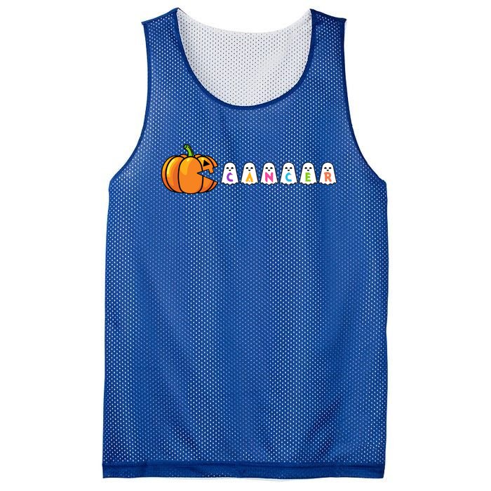 Funny Halloween Pumpkin Eating Ghost Gamer Cancer Warrior Gift Mesh Reversible Basketball Jersey Tank