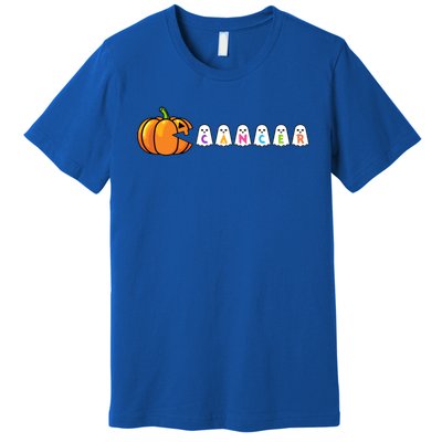 Funny Halloween Pumpkin Eating Ghost Gamer Cancer Warrior Gift Premium T-Shirt