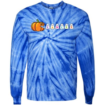 Funny Halloween Pumpkin Eating Ghost Gamer Cancer Warrior Gift Tie-Dye Long Sleeve Shirt