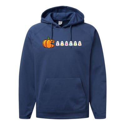 Funny Halloween Pumpkin Eating Ghost Gamer Cancer Warrior Gift Performance Fleece Hoodie