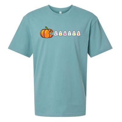 Funny Halloween Pumpkin Eating Ghost Gamer Cancer Warrior Gift Sueded Cloud Jersey T-Shirt